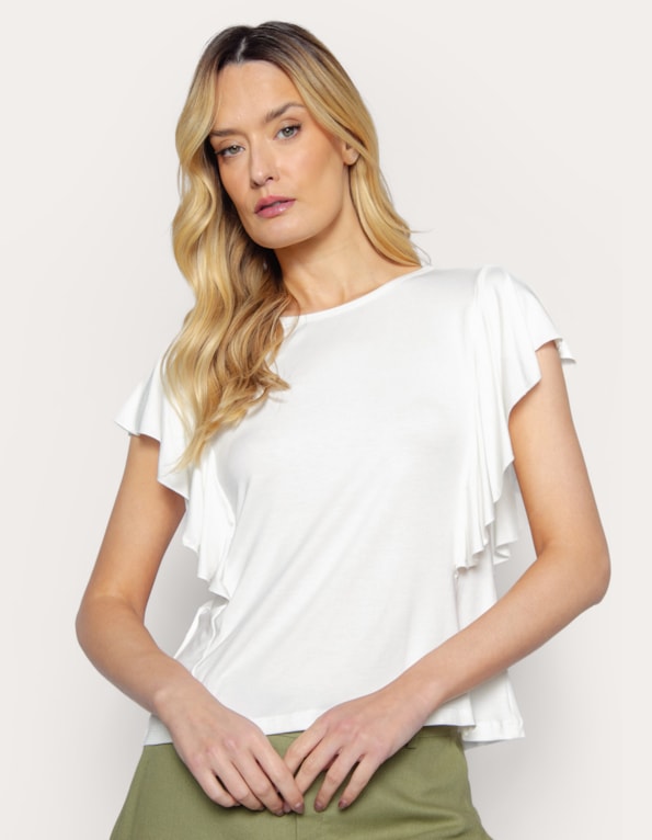 Blusa manga curta babado Off white