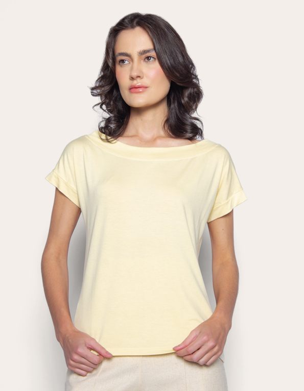 Blusa manga curta canoa Amarelo claro