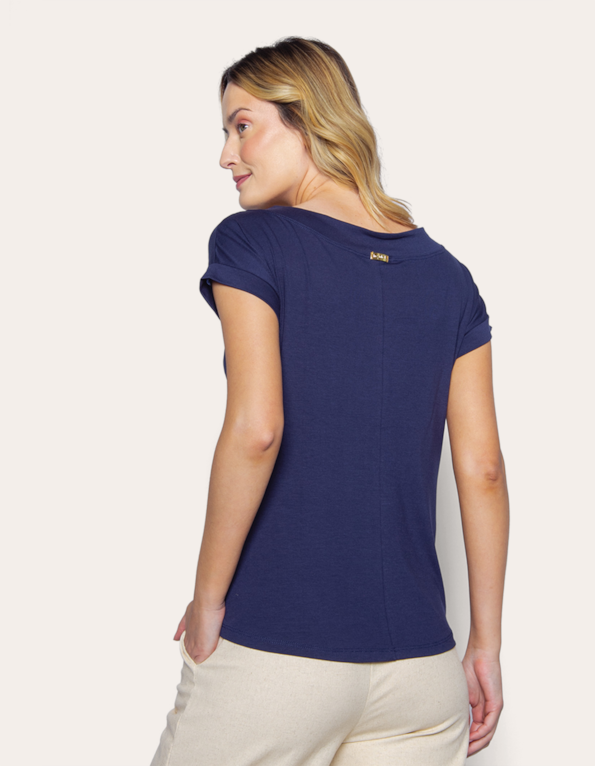 Blusa manga curta canoa Azul escuro