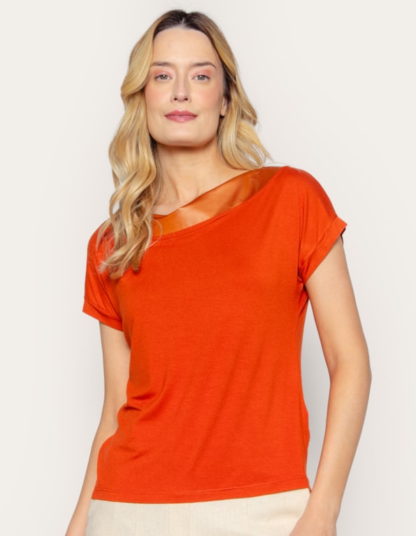 Blusa manga curta canoa decote cirre Terracota