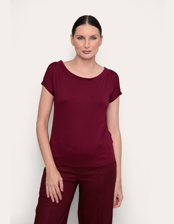 Blusa manga curta canoa Vinho