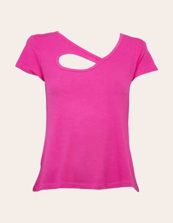 Blusa manga curta cut gota decote Pink amaranto