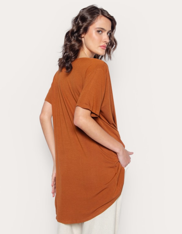 Blusa manga curta decote transpassado Caramelo