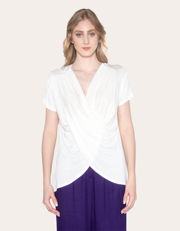 Blusa manga curta decote transpassado Off white