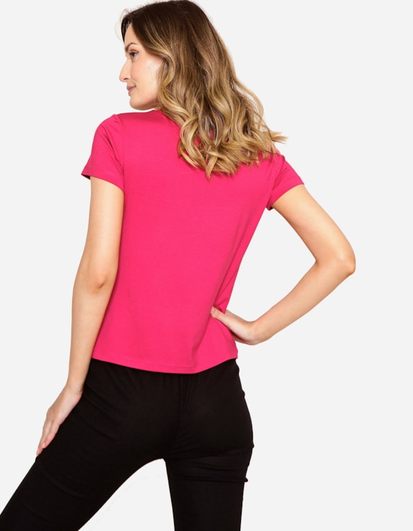Blusa manga curta detalhe busto tela Pink