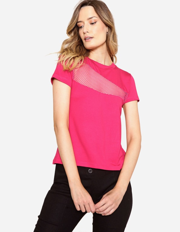 Blusa manga curta detalhe busto tela Pink