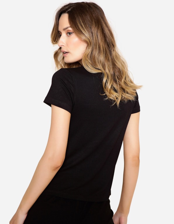 Blusa manga curta detalhe busto tela Preto