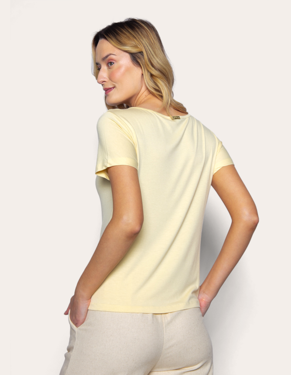 Blusa manga curta detalhe metal decote Amarelo claro