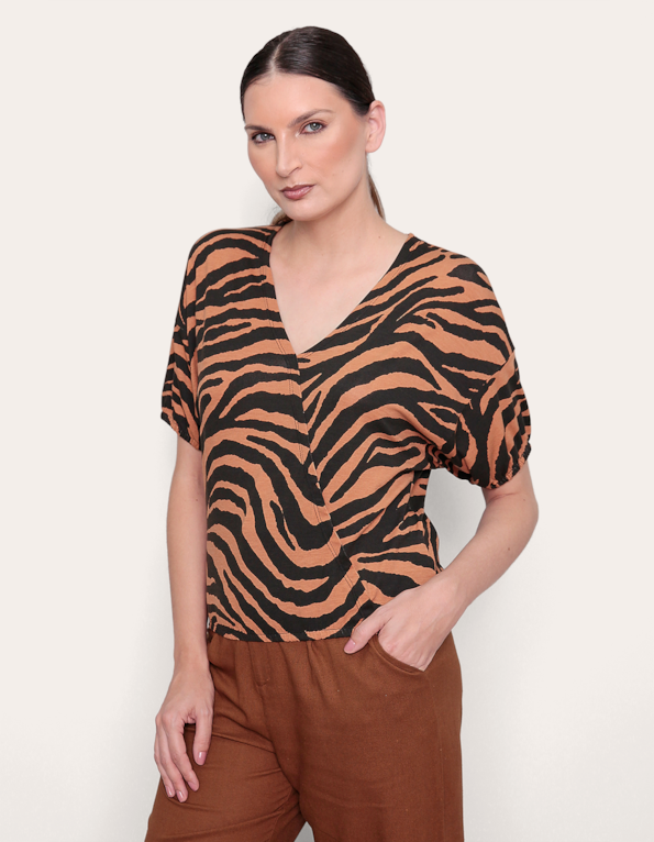 Blusa manga curta elastico zebra