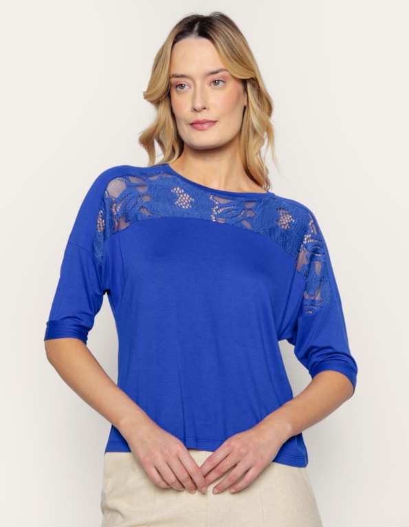 Blusa manga curta faixa pala e manga Azul cobalto