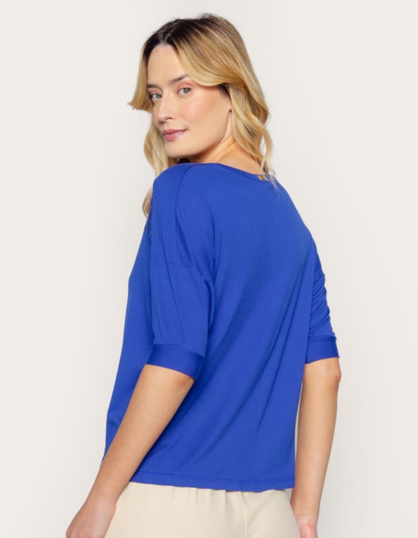 Blusa manga curta faixa pala e manga Azul cobalto