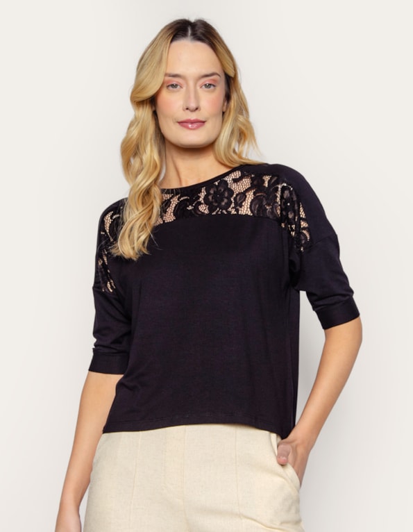 Blusa manga curta faixa pala e manga Preto