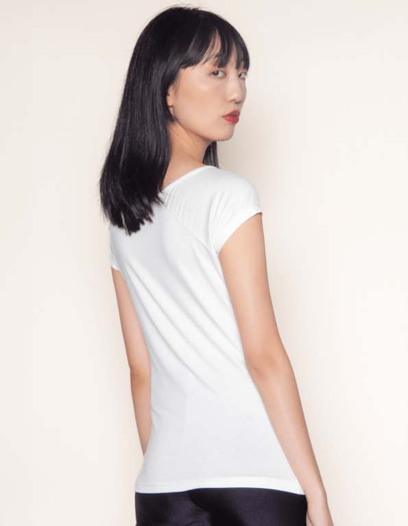 Blusa manga curta galão franzido decote Off white