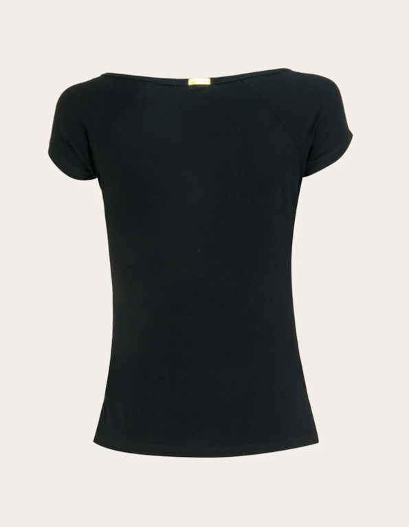 Blusa manga curta galão franzido decote Preto