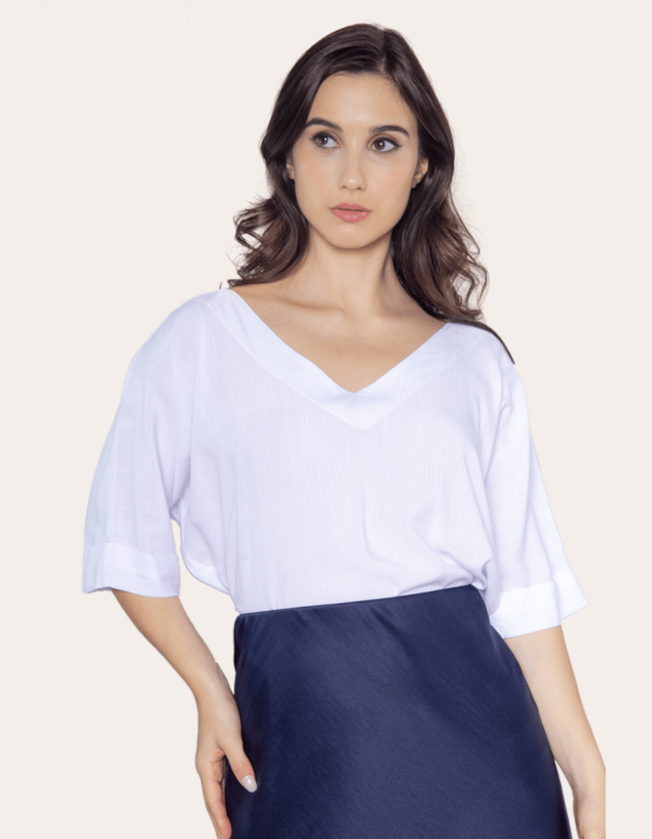 Blusa manga curta gola v Branco