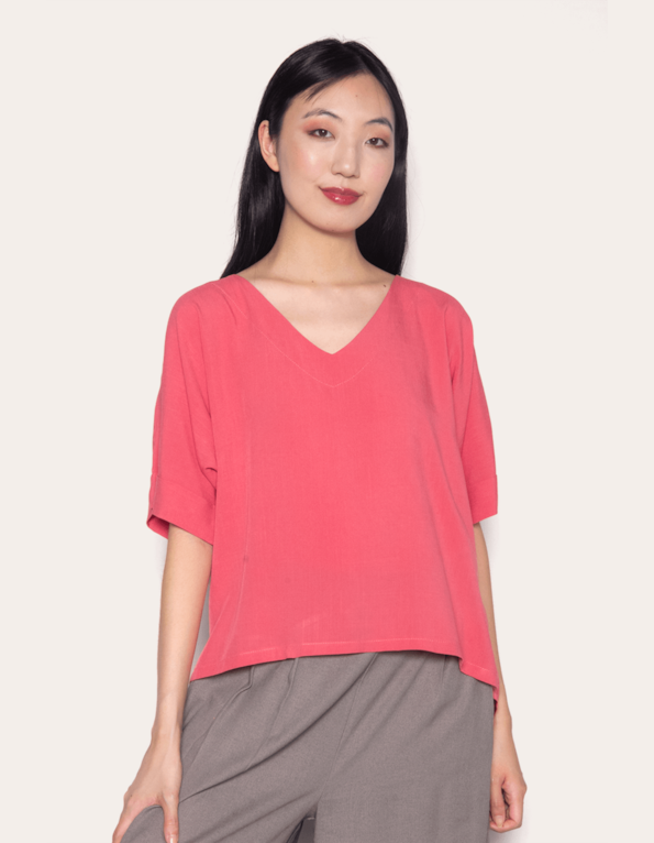 Blusa manga curta gola v Rose