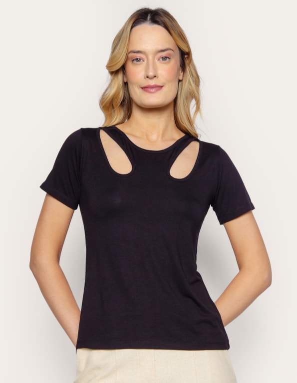 Blusa manga curta gota dupla ombros Preto