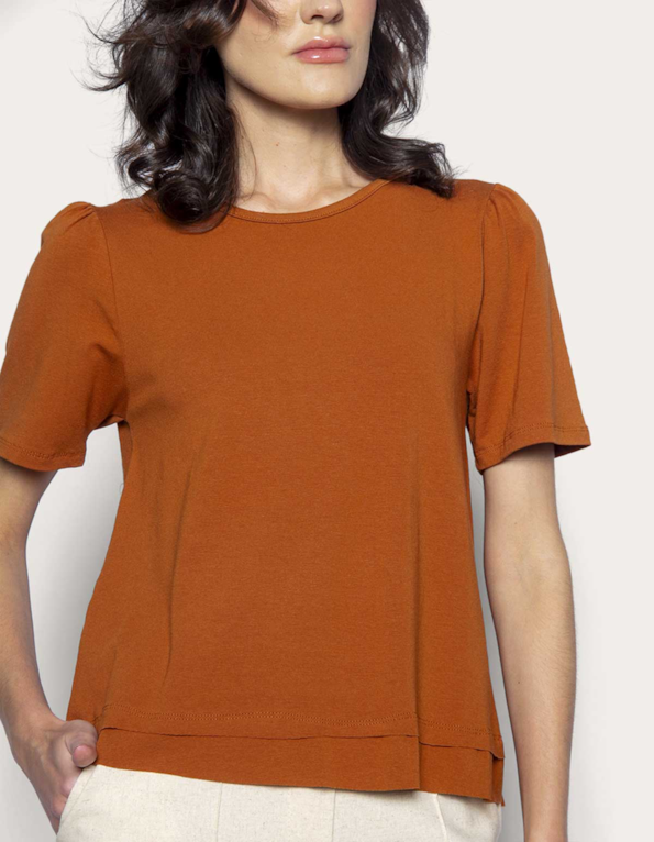 Blusa manga curta mini franzido Marrom medio