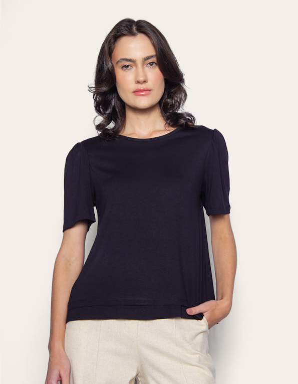 Blusa manga curta mini franzido Preto