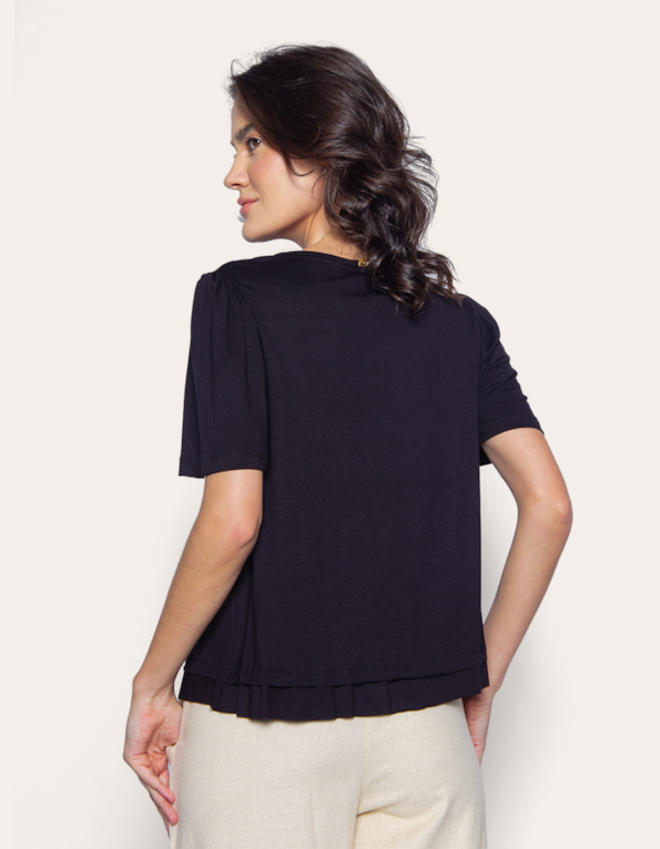 Blusa manga curta mini franzido Preto