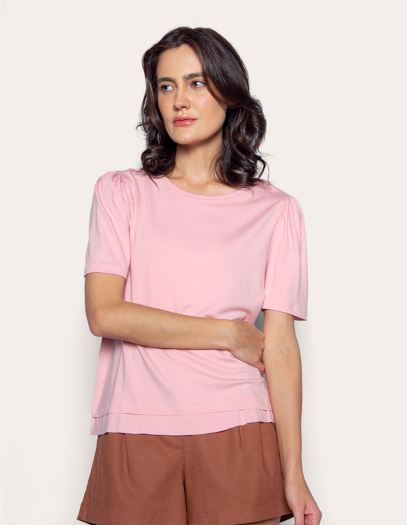 Blusa manga curta mini franzido Rosa