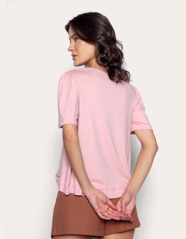 Blusa manga curta mini franzido Rosa