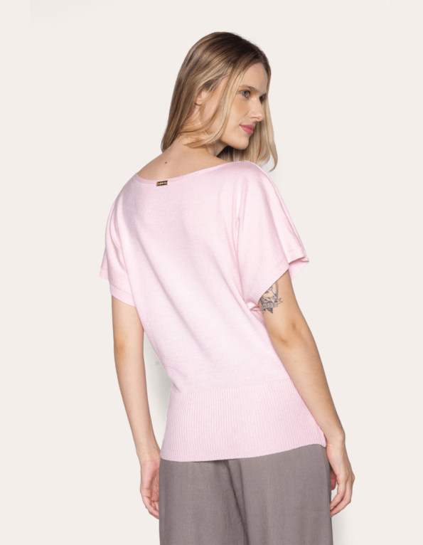 Blusa manga curta morcego tricot Rosa po
