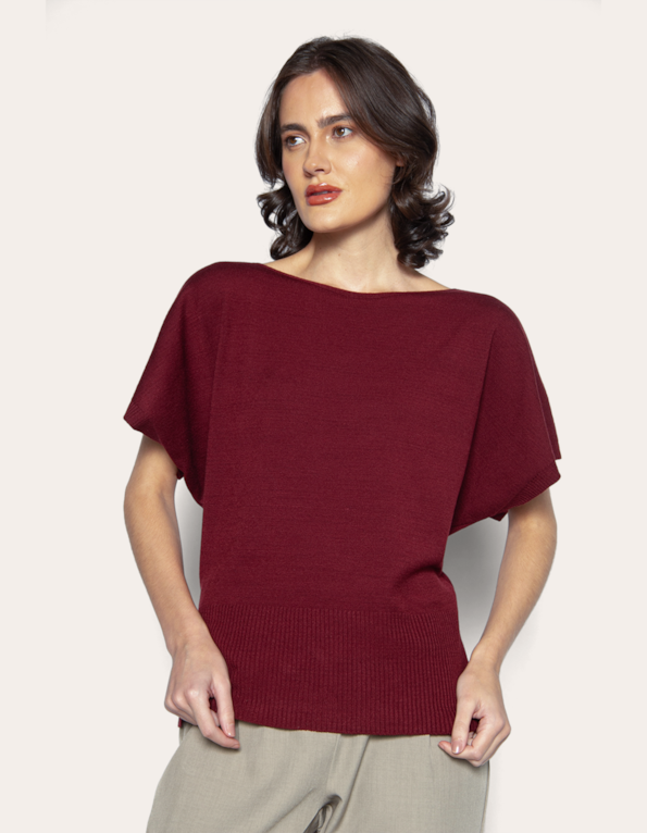 Blusa manga curta morcego tricot Vermelho escuro