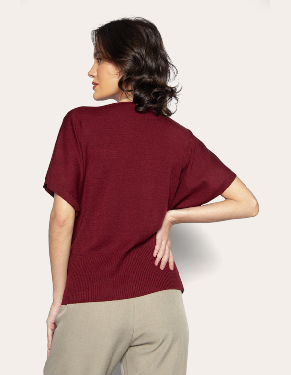 Blusa manga curta morcego tricot Vermelho escuro
