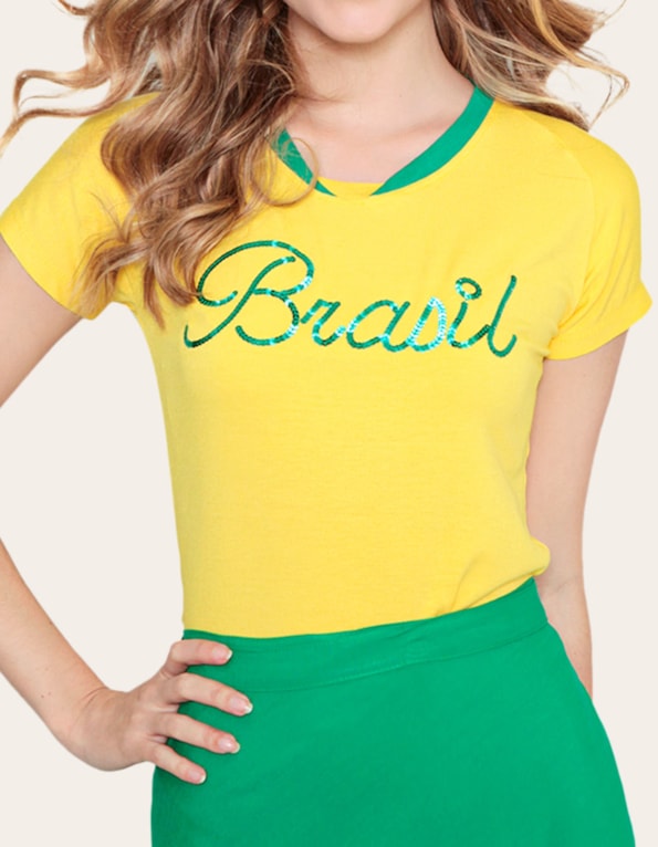 Blusa manga curta paete brasil