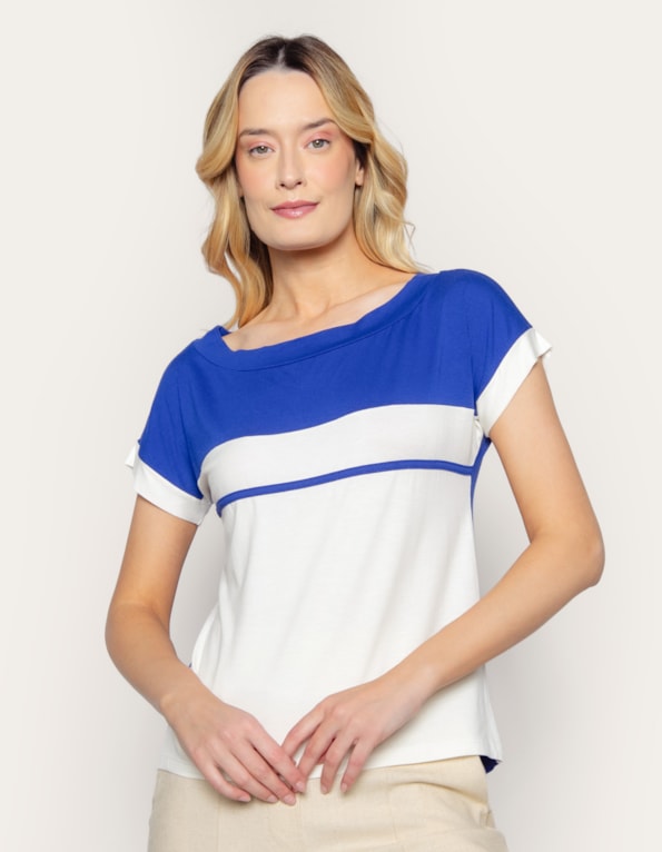 Blusa manga curta pala bicolor Az klein/off