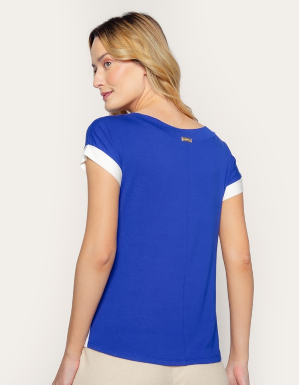 Blusa manga curta pala bicolor Az klein/off