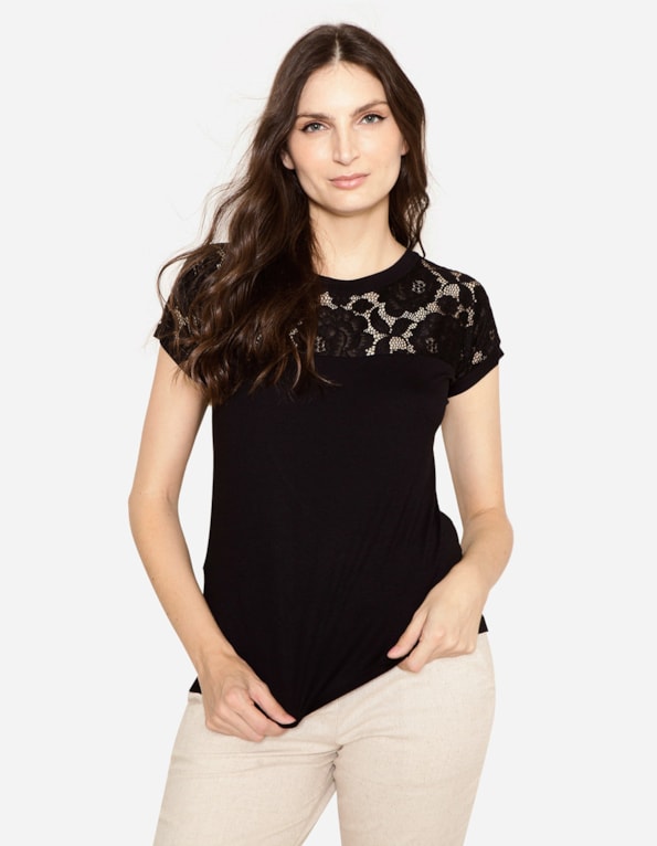 Blusa manga curta pala renda Preto