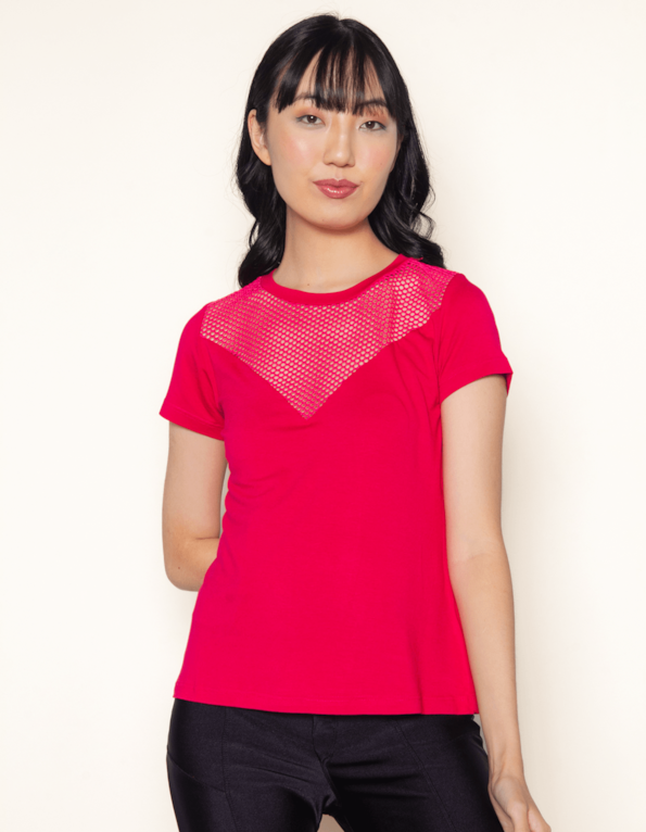 Blusa manga curta pala v tela Pink