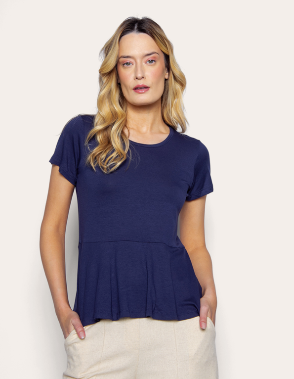 Blusa manga curta peplum Azul escuro