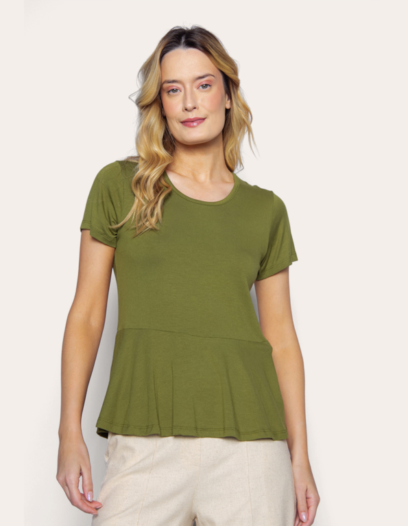 Blusa manga curta peplum Oliva medio