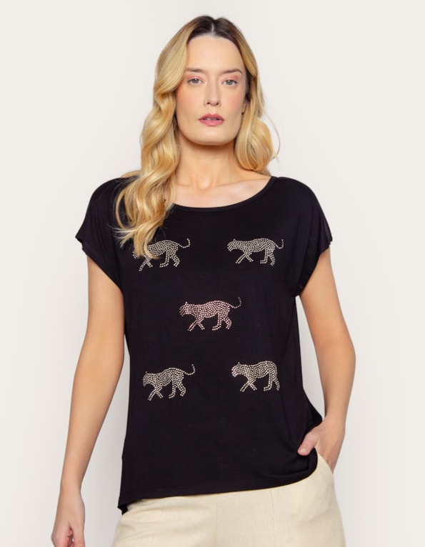 Blusa manga curta tigres Preto