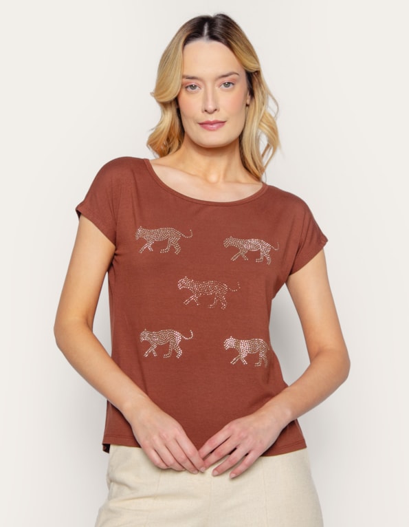 Blusa manga curta tigres Tabaco
