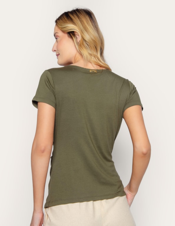 Blusa manga curta transpassada Verde militar