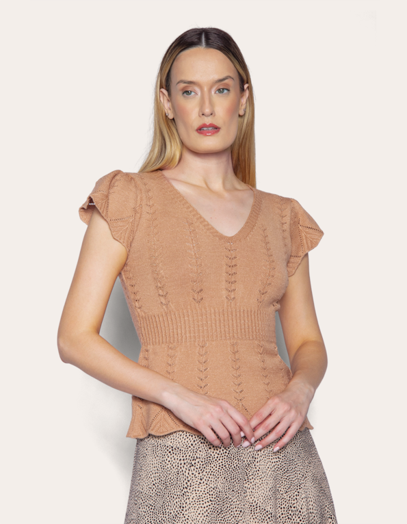 Blusa manga curta tricot babado