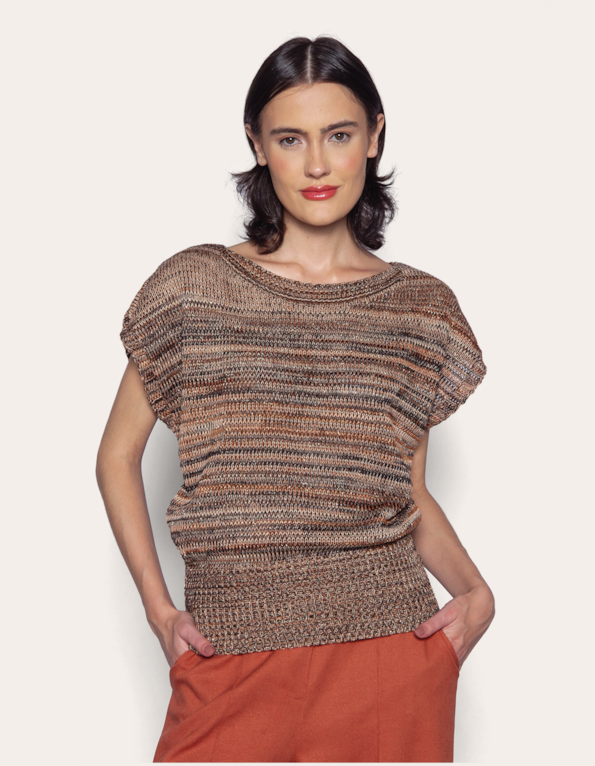 Blusa manga curta tricot mesclado
