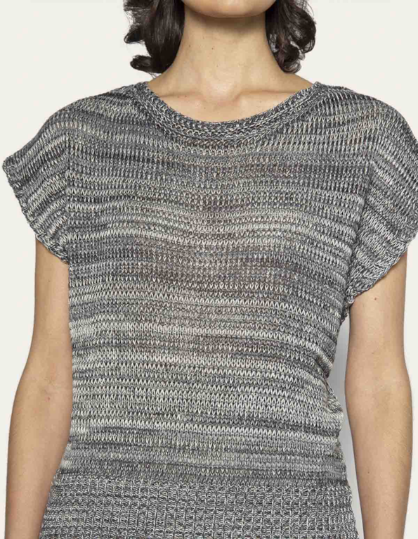 Blusa manga curta tricot mesclado Cinza