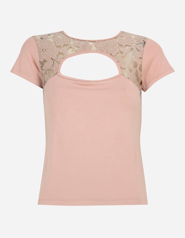 Blusa manga curta vazado pala renda Aveia