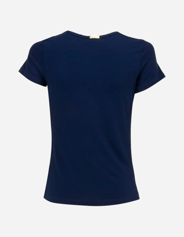 Blusa manga curta vazado pala renda Marinho