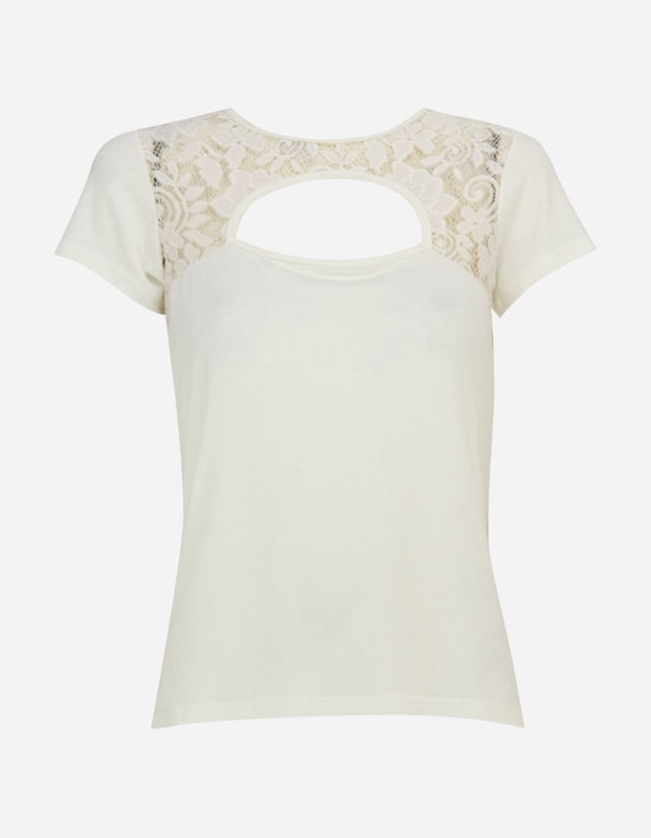 Blusa manga curta vazado pala renda Off white