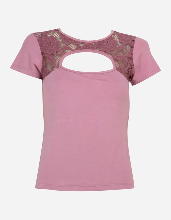 Blusa manga curta vazado pala renda Rose