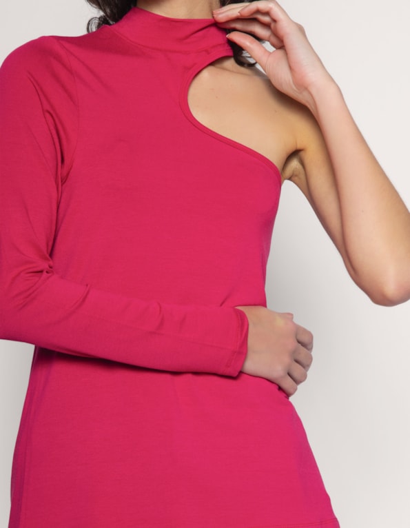 Blusa manga longa 1 ombro gola alta Cereja escuro