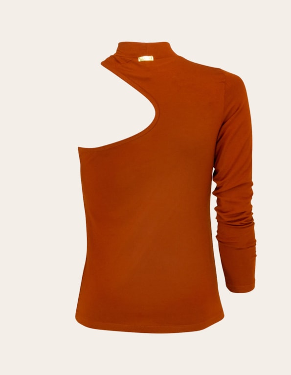 Blusa manga longa 1 ombro gola alta Terracota