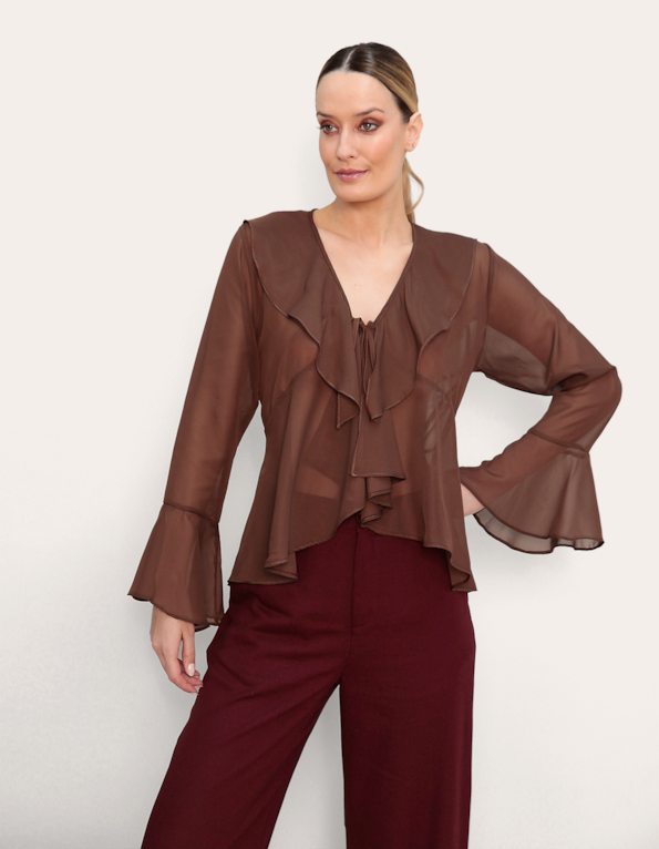 Blusa manga longa babados