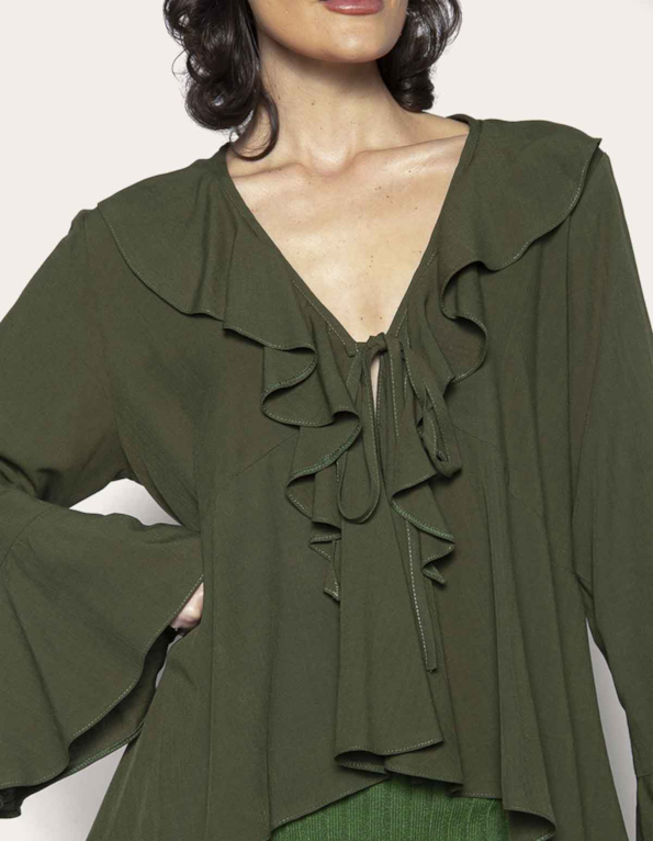 Blusa manga longa babados Oliva